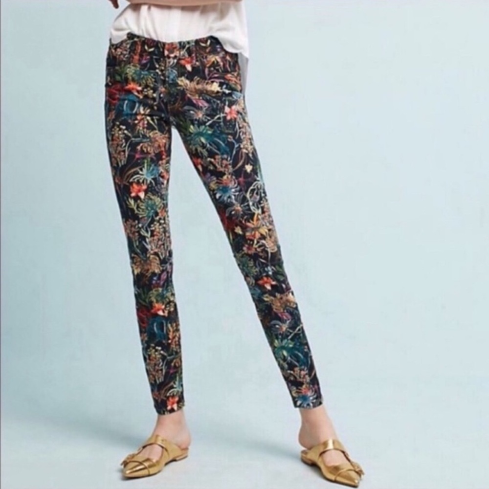Anthro Pilcro Floral Print Mid Rise Skinny Jean